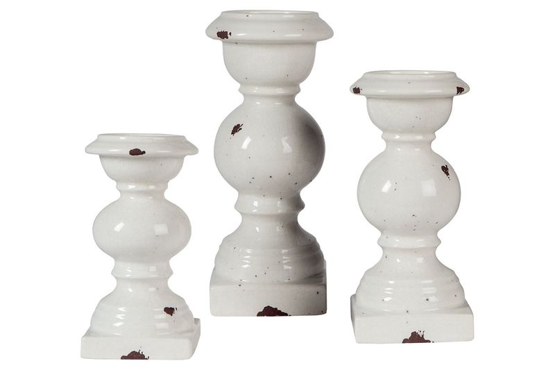 Devorah Ceramic Candleholders in White, Set of 3, Image 1