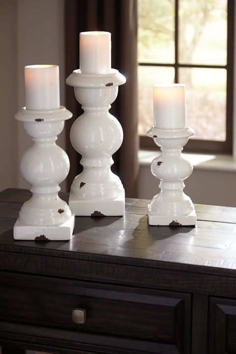 Devorah Ceramic Candleholders in White, Set of 3, Image 2