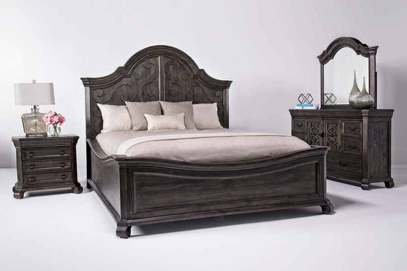 Bellamy Arch Panel Bed, Dresser & Mirror in Charcoal, California King, Image 1
