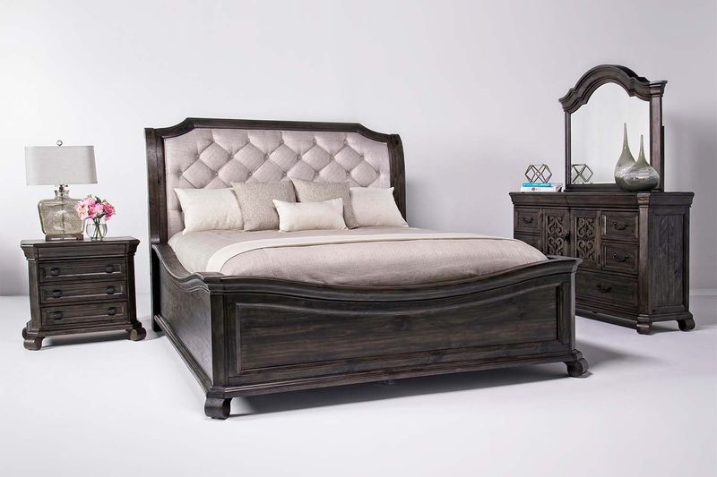 Bellamy Sleigh Bed in Charcoal, California King, Image 3