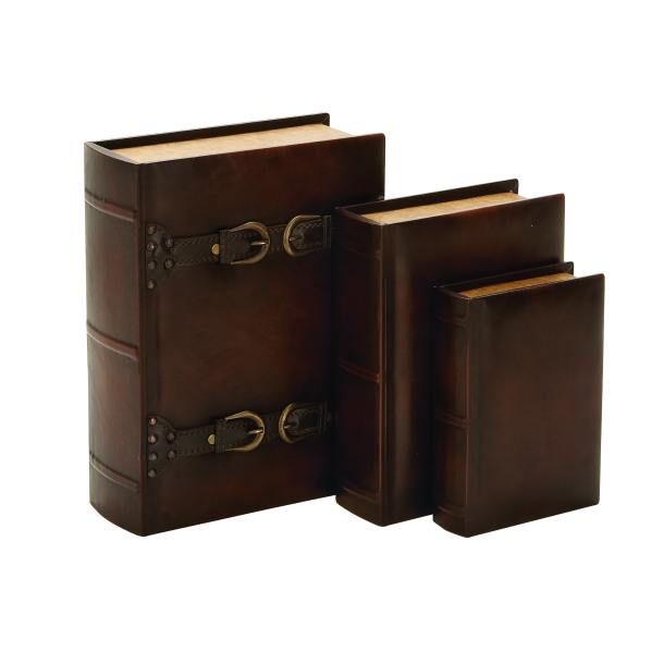 Buckle Leather Book Boxes, Set of 3, Image 1