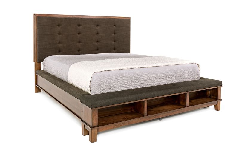 Cagney Upholstered Panel Bed w/ Storage in Brown, Queen, Image 1