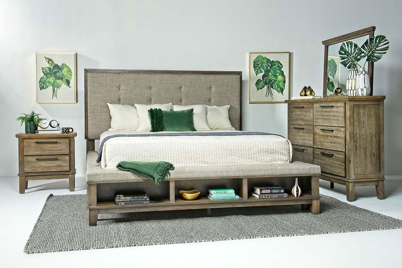 Cagney Upholstered Panel Bed w/ Storage in Gray, Eastern King, Image 5