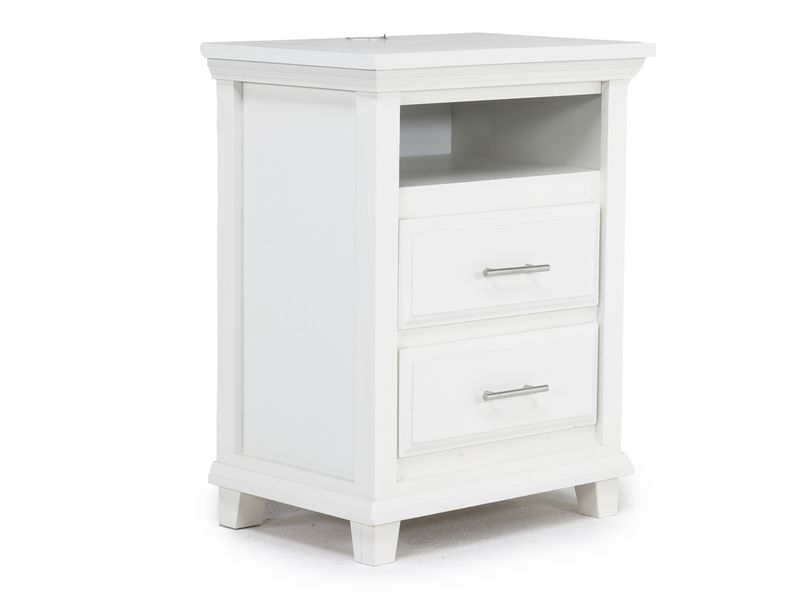 Bella Panel Bed, Dresser, Mirror & Bookshelf Nightstand in White, Queen