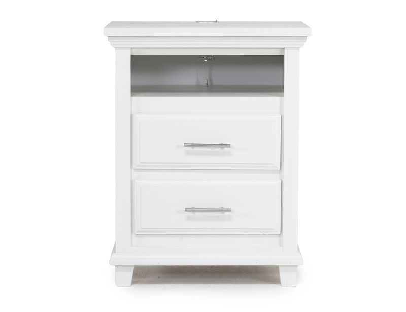 Bella Panel Bed, Dresser, Mirror & Bookshelf Nightstand in White, Queen