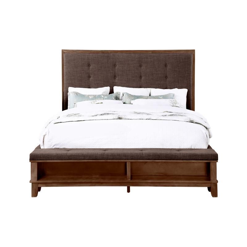 Cagney Upholstered Panel Bed w/ Storage in Brown, Queen, Image 2