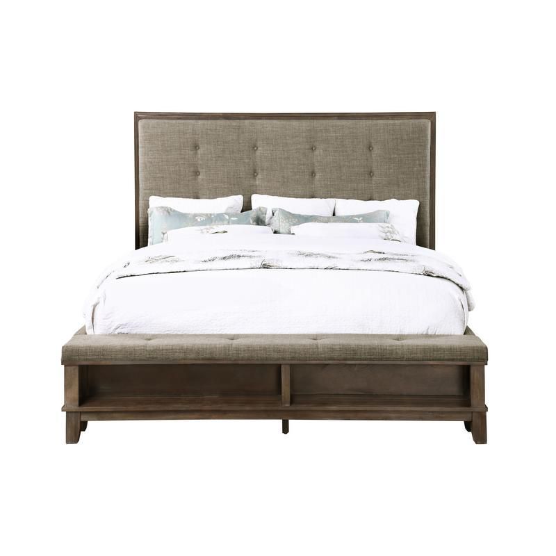Cagney Upholstered Panel Bed w/ Storage in Gray, Queen, Image 4