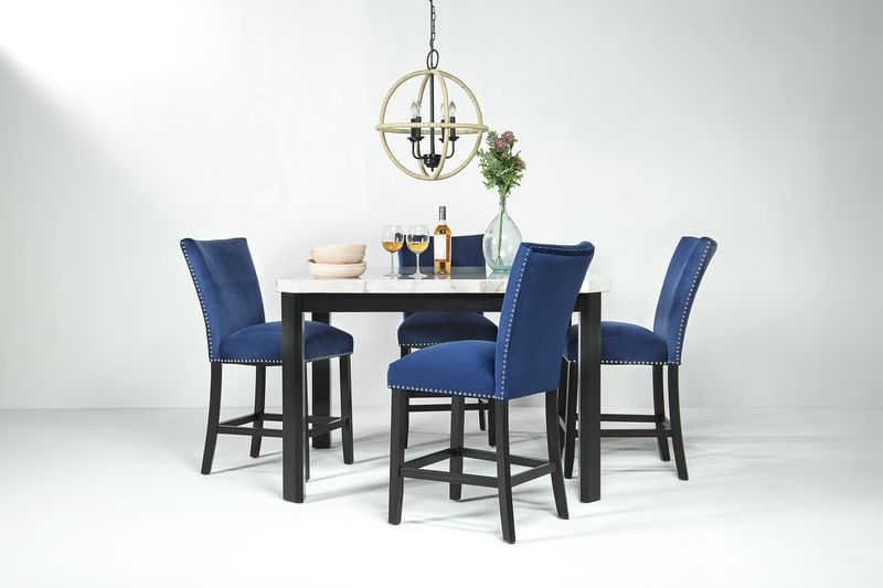 Francisco Square Counter Height Dining Table & 4 Stools in White/Blue, Image 1 Francisco Square Counter Height Dining Table & 4 Stools in White/Blue, Image 1