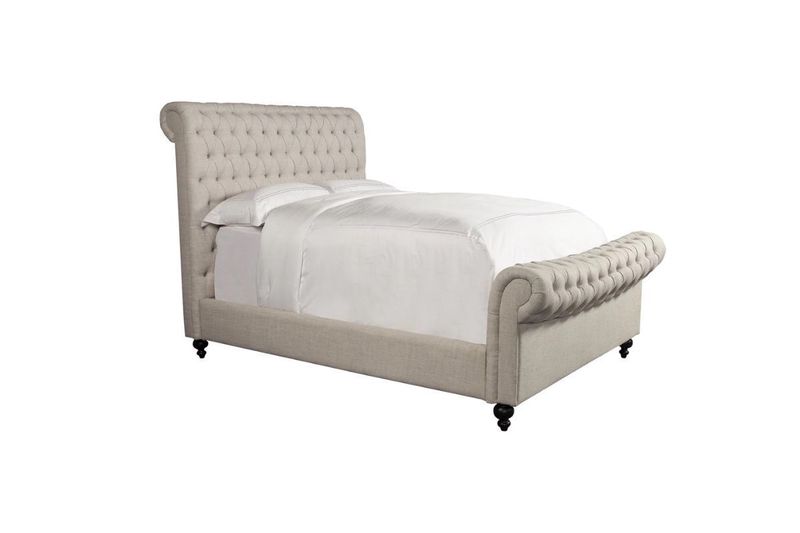 Jackie Upholstered Bed in Crepe Angled