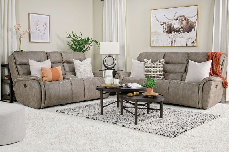 Kamari Reclining Sofa & Consol, Styled