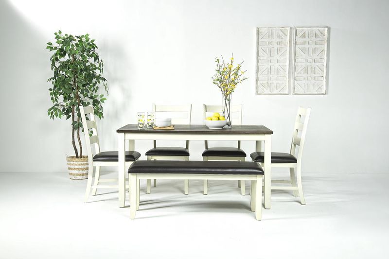 Martin Dining Table, 4 Chairs & Bench in White, Image 1