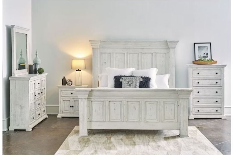 Olivia Panel Bed, Dresser, Mirror & Nighstand, Styled