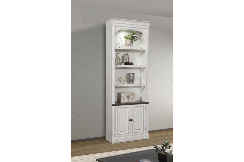 Provence Library Wall Open Bookcase in Vintage Alabaster, 32 Inch