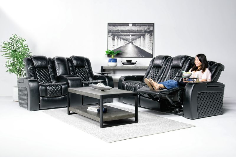 mor power leather sofa and loveseat