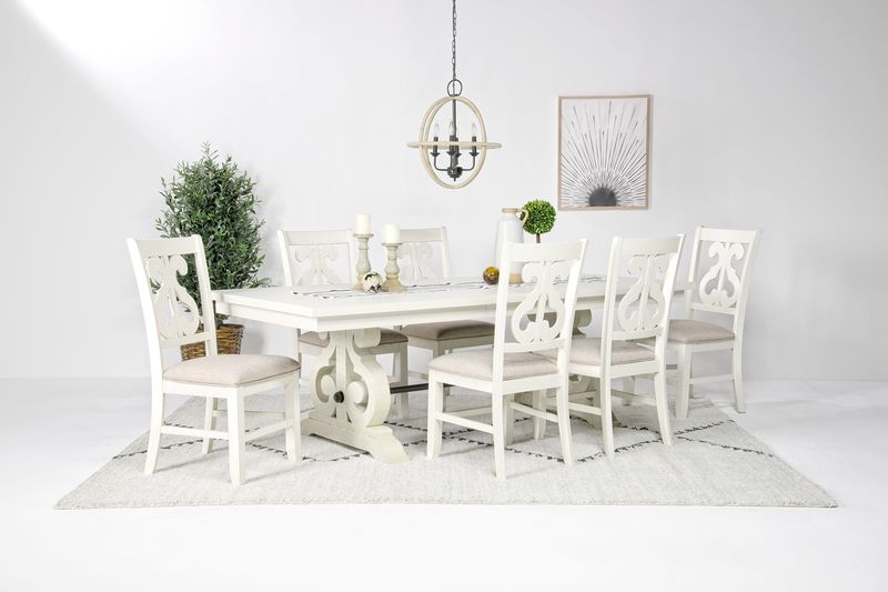 erotic representative Challenge Stone Extendable Dining Table & 6 Chairs in White, Upholstered Harp | Mor  Furniture