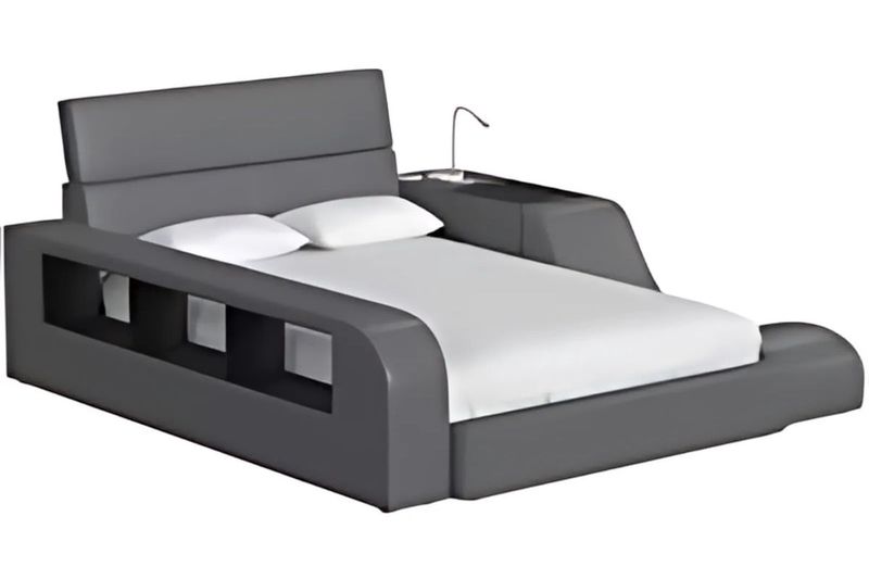 Valari Bed w Side Bookcase, Gray Valari Bed w Side Bookcase, Gray