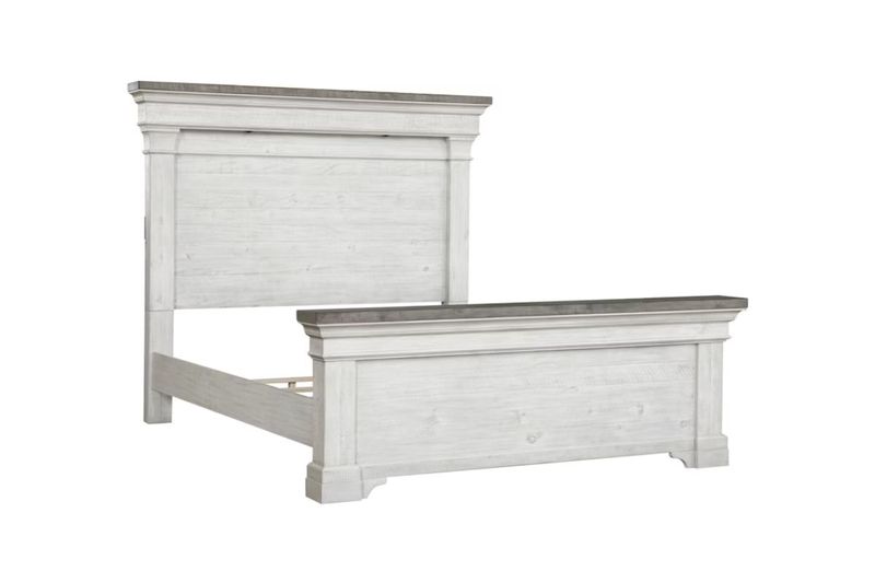 Valley Ridge Panel Bed in White Gray Finish, CA King Mor Furniture