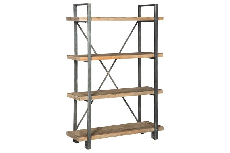 Forestmin Tall Bookcase in Natural Wood & Gray Metal, Image 1