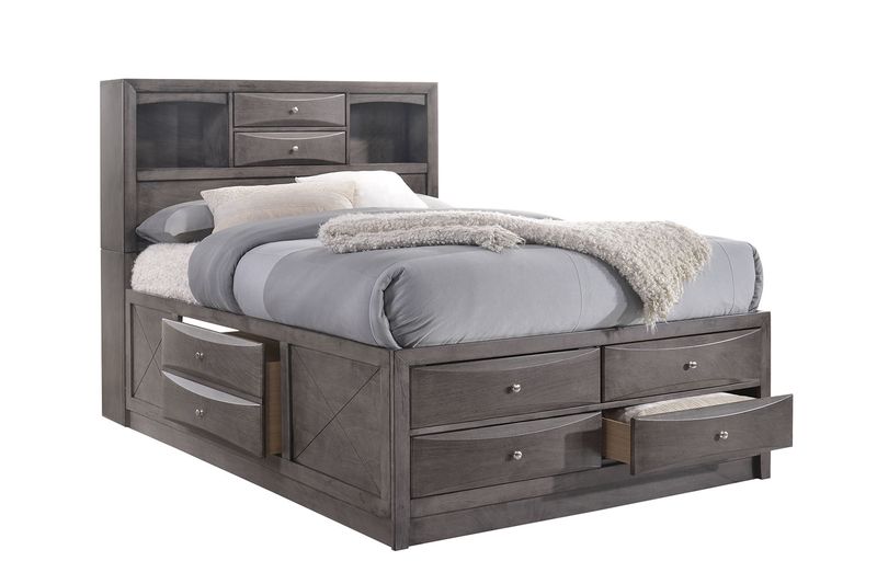 Remi Bookcase Bed w/ Storage in Gray, Queen, Image 1