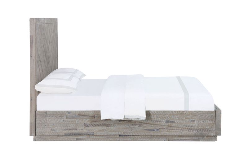 Herringbone Panel Bed w/ Storage in Gray, California King, Image 3