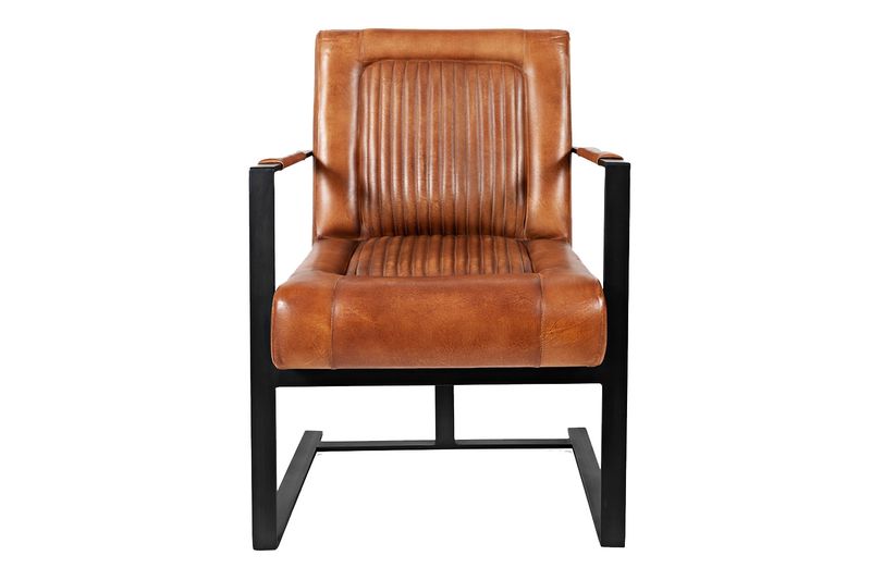 Maguire Accent Saddle Chair in Brown Leather Chairs Living Room