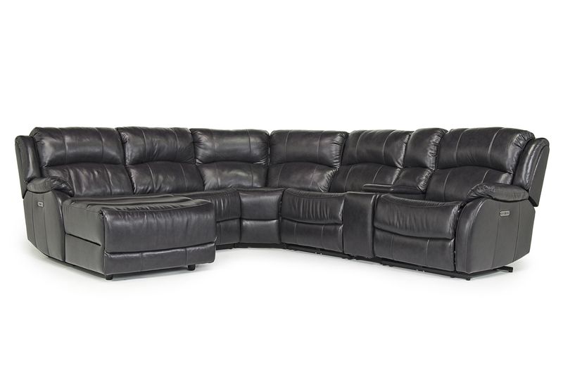 Marvel 6 Piece 3 Power Chaise Sectional w/ 3 Power Armless Recliner in Black Leather, Left Facing, Image 1