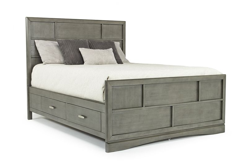 Ontario Panel Bed w/ Storage, Dresser, Mirror & Nightstand in Gray, Queen, Image 2