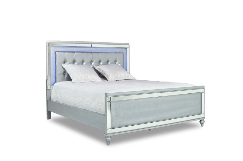 Valentino Panel Bed in Silver, Queen, Image 1