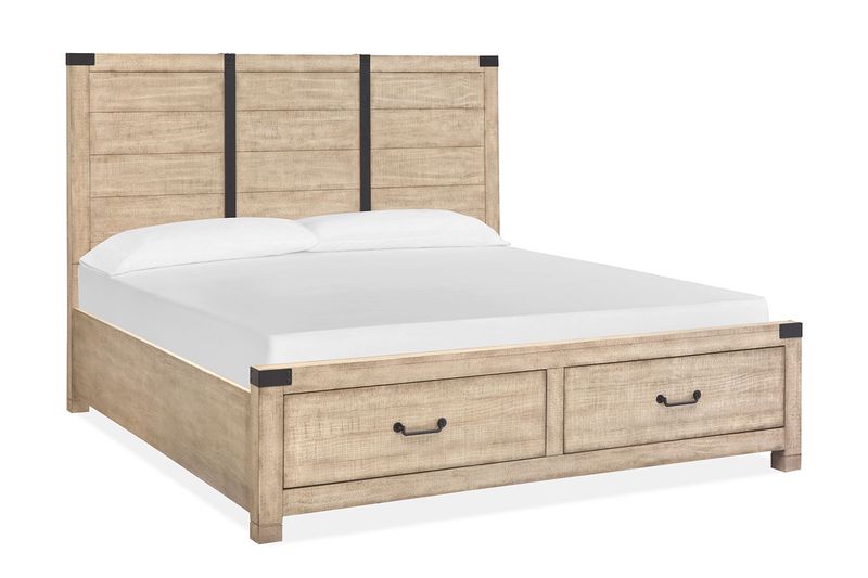 Pine Hill Panel Bed w/ Storage in Oat, Eastern King, Image 1