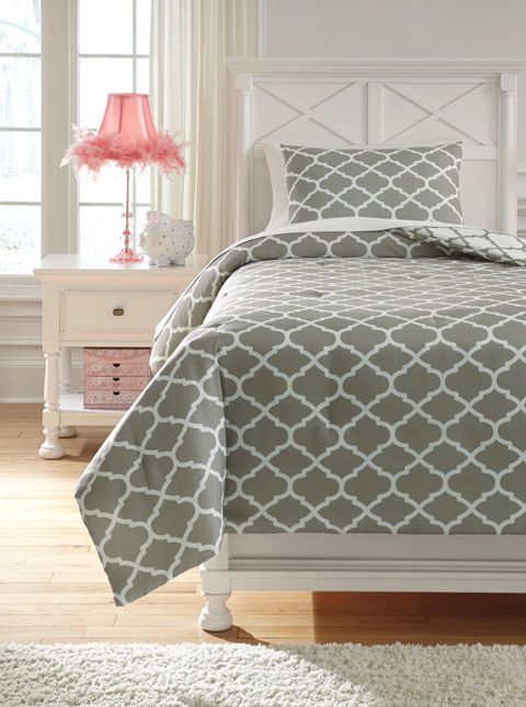 Media Comforter Set in Gray w/ White Lattice, Twin, Image 1