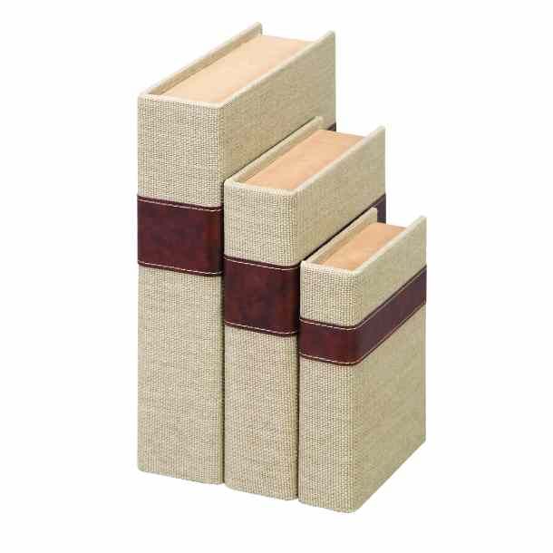 Red Stripe Burlap Book Boxes, Set of 3, Image 1 Red Stripe Burlap Book Boxes, Set of 3, Image 1