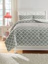 Media Comforter Set in Gray w/ White Lattice, Full, Image 1